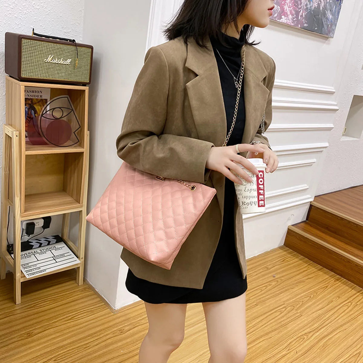 Tote Bags for Women PU Leather Diamond Lattice Handbag Personality Large Capacity Underarm Shoulder Bag Designer Bag