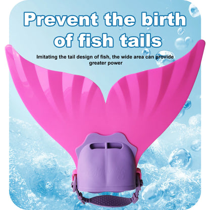 Adjustable Mermaid Silicone Fins Swimming Training & Beach, Soft Body Hard Fin with 3 Non-Slip Grips, Photo Cosplay Gear for Kid