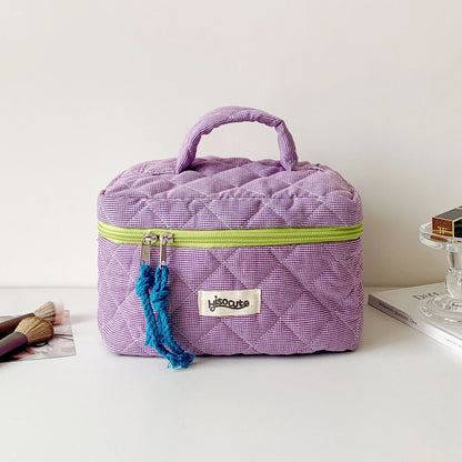 Plaid Cosmetic Bag Set Simple Style Large Capacity Portable Cosmetic Tools Storage Bag for Home Bathroom Toiletry Bag