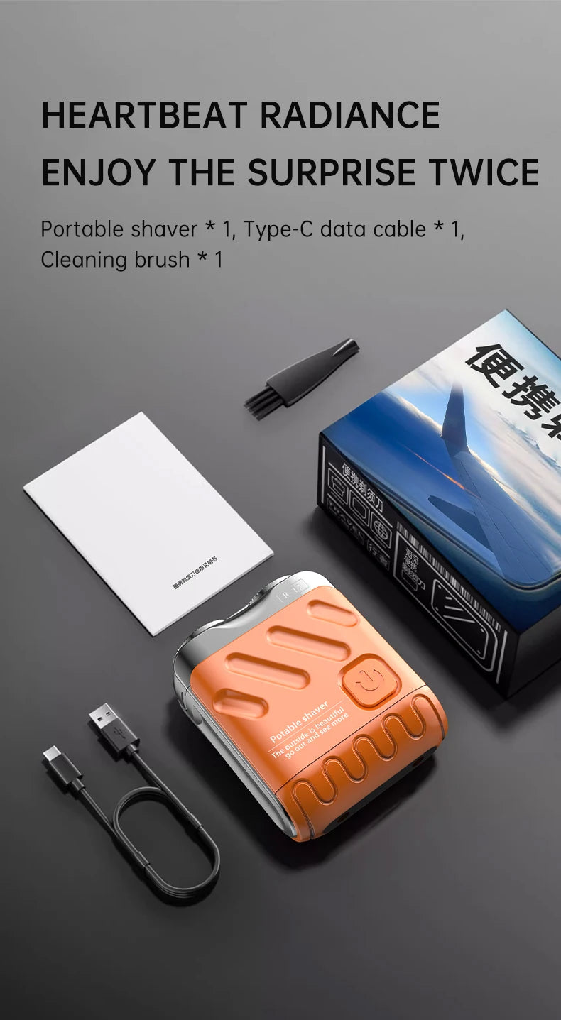 Men Mini Electric Shaver Dual Head Waterproof Type-C Rechargeable Shaver Travel Rotary Razor Portable Hair Beard Trimmer Tool