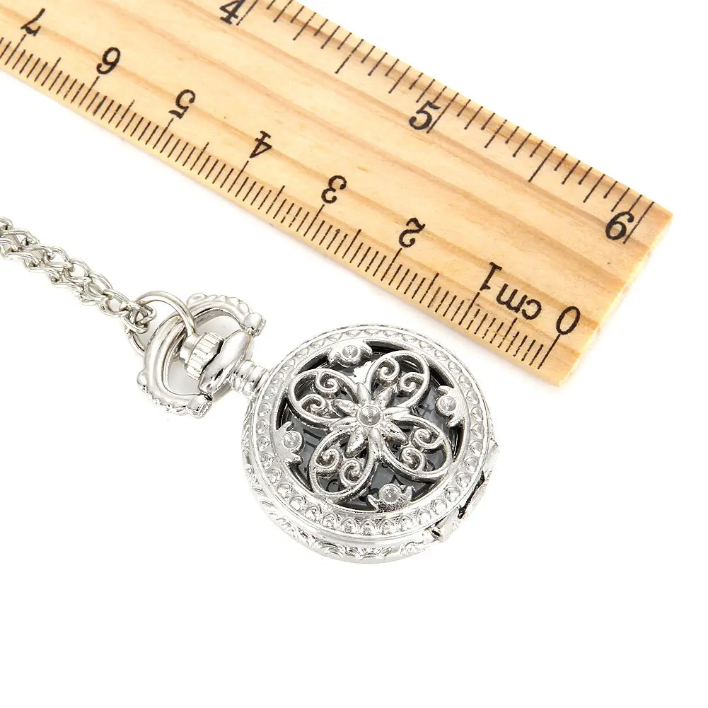 Fashion Vintage Women Quartz Pocket Watch Alloy Hollow Out Flowers Lady Girl Sweater Chain Necklace Pendant Clock Gifts