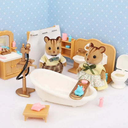 Forest Animal Family Dollhouse Furniture 1/12 Miniature Toys Girl Dolls Accessories Bedroom Bathroom Dollhouse Kit For Dolls