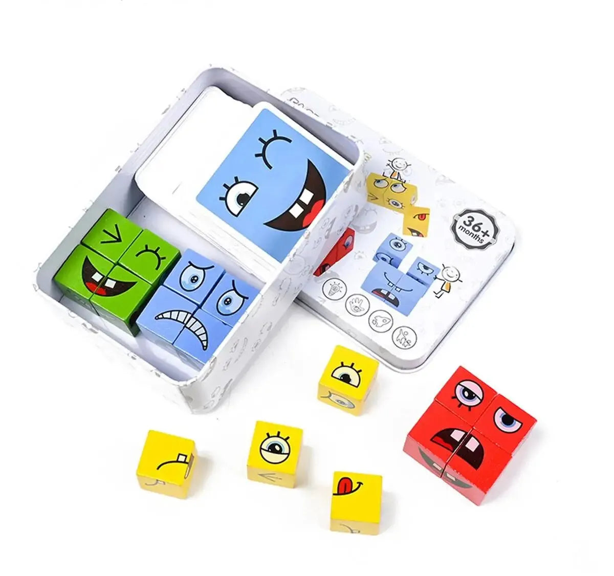 Children's Wooden Four Person Battle Face Changing Facial Expressions Magic Cube Building Blocks Wooden Interactive Games