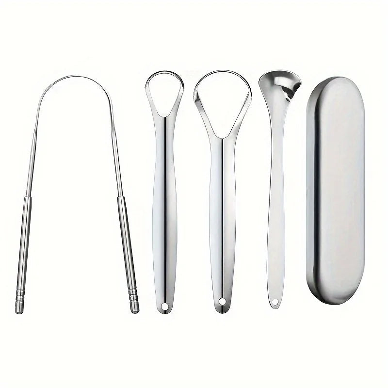 Adult Tongue Scraper Set Stainless Steel Spoon shaped tongue scraper, Reduces Bad Breath,Easy to Use,Oral Hygiene Tongue Cleaner