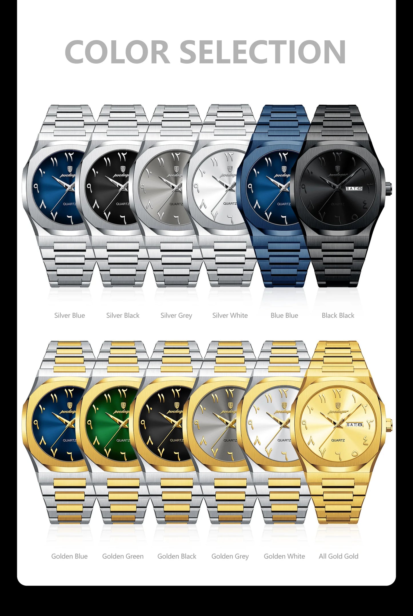 POEDAGAR Original Luxury Men's Watch Waterproof Week Date Fashion Men Wristwatch Quartz Stainless Steel Man Watches Reloj Hombre