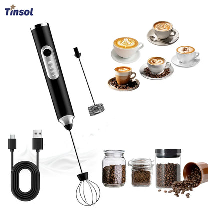 TINSOL  Electric Milk Frother Mini Handheld Wireless Powerful USB Rechargeable Convenience Coffee Milk Whipping Kitchen Whisks