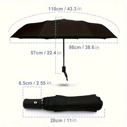 8-Rib Automatic High Quality Umbrella - One-Touch Open/Close, Compact Foldable Design for Men & Women, Navy & Black, Business &