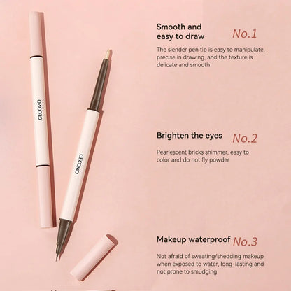 GECOMO 3D star eye double head silkworm pen, keep makeup lasting, waterproof and not easy to stain, brighten