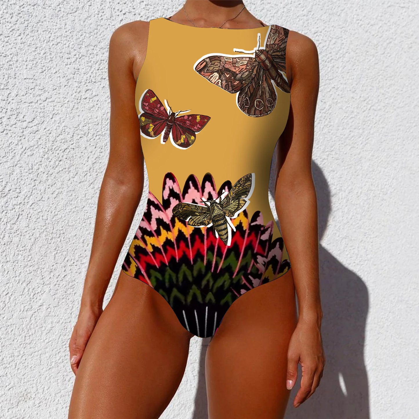 2026 New Printed One-piece Swimsuit Classic Printed Lace Up Swimsuit Women's Push Up Flower One-piece Suit Beach Wear For Female