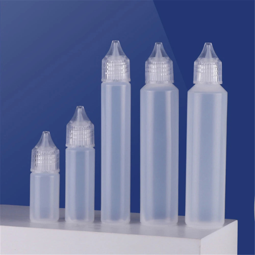 1PC, 10ml/15ml/30ml/50ml Needle Tip Squeezable Bottle Refillable Liquid Plastic Bottle Container with Wide Mouth Empty Pen Style