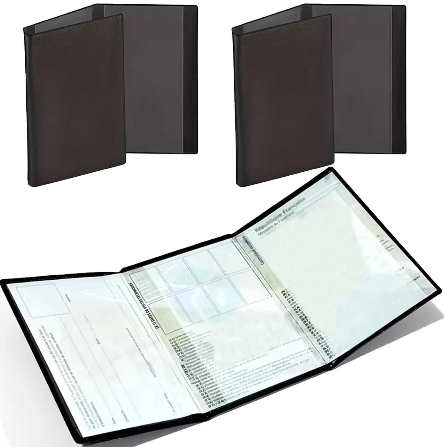 1/2-Pack Vehicle Registration & Insurance Card Holder - Transparent Plastic Document Sleeve for Car/Motorcycle Papers (Black)