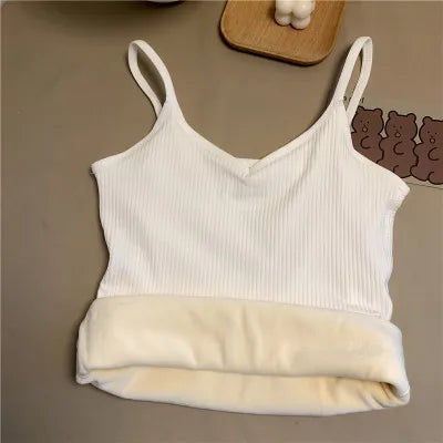 T-shirt Sleeveless Tops Women Winter Warm Underwear Solid Color Thermal Casual Nightwear Sexy Elasticity Female Thin Velvet