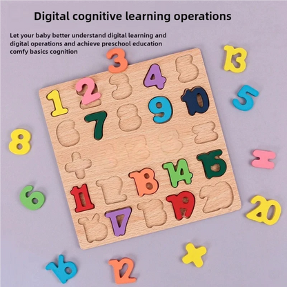 Kids Alphabetic Arithmetic Number Geometric Shapes Wooden Puzzle Montessori Preschool Learning Educational Game Toy for Children