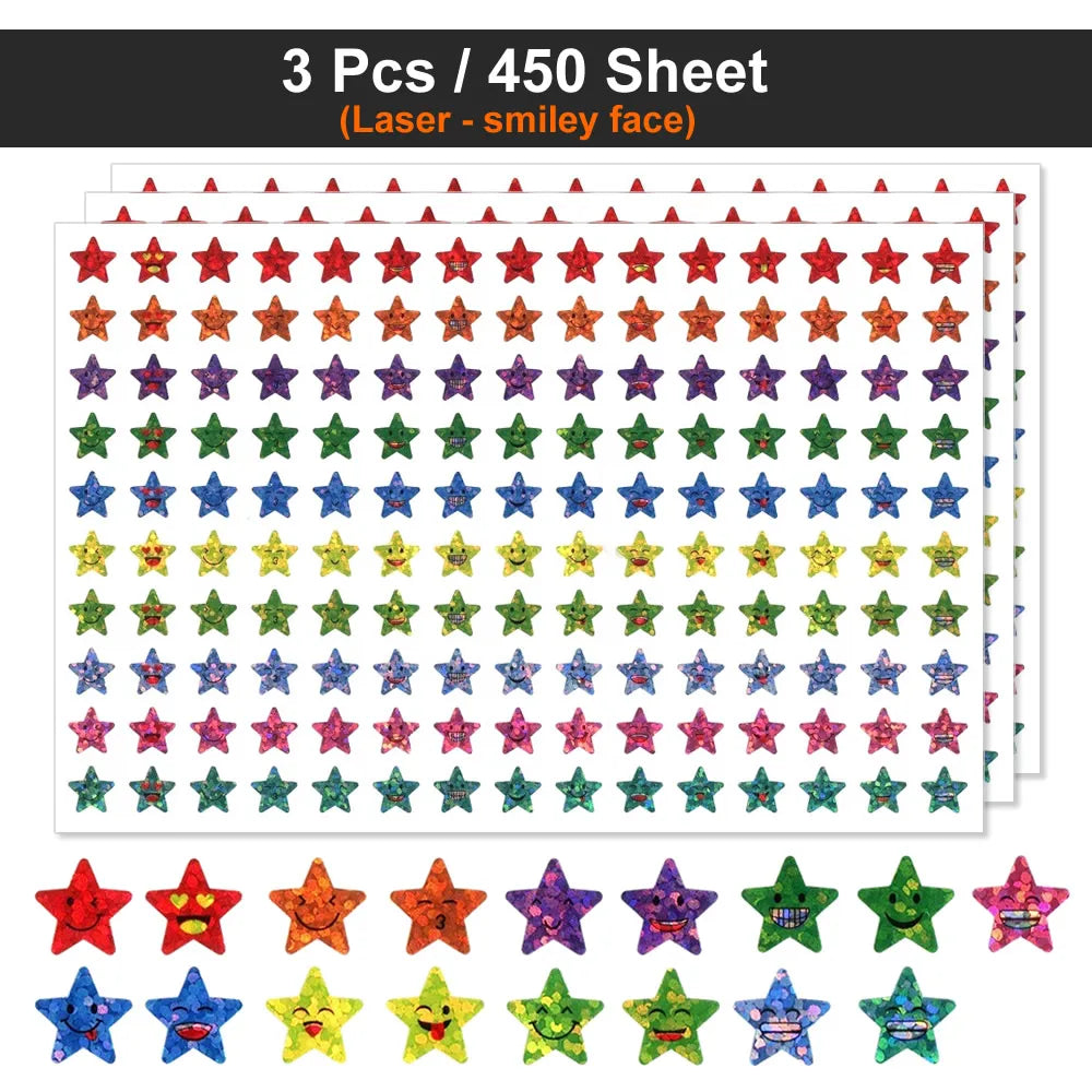 450-3000 Sheet Happy Face Stars Reward Sign Stickers Pack DIY Skateboard Suitcase Stationery Decals Decor Phone Laptop Gift Toys