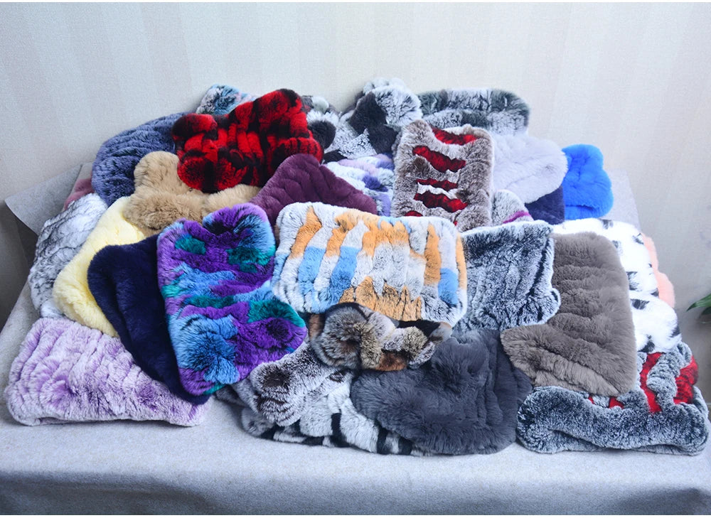 Women Handmade Stretch 100% Real Rabbit Fur Scarf Knit Genuine Rex Rabbit Fur Headbands Girls Natural Rabbit Fur Ring Scarves