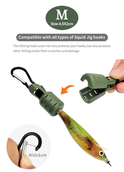 9PCS Squid Jig Protector Webfoot Octopus Egi Hook Cover Cuttlefish Umbrella Lure Cap Wood Shrimp Bait Accessories with Carabiner