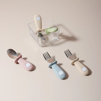 Baby Panda Shape Silicone Spoon and Fork Stainless Steel Baby Feeding Spoon