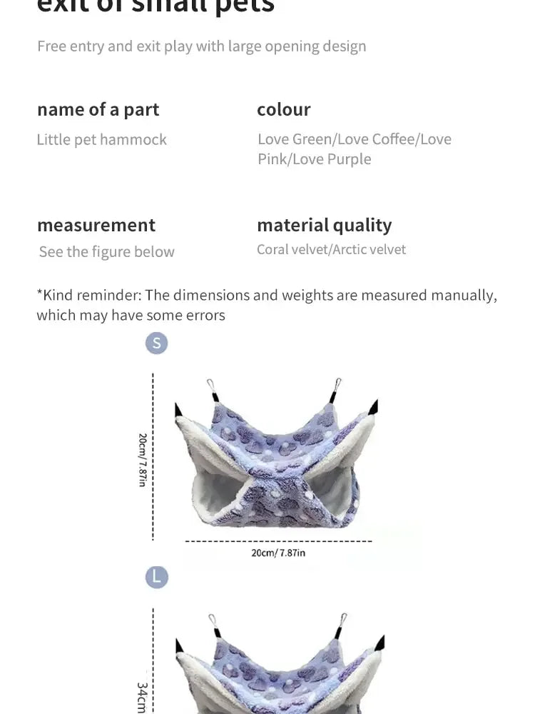 Hamster Hammock Small Pet Hanging Bed Double Warm Thickened Honeybug Flying Squirrel Guinea Pig Hammock Pet Cage Accessories