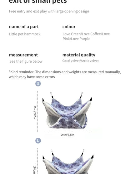 Hamster Hammock Small Pet Hanging Bed Double Warm Thickened Honeybug Flying Squirrel Guinea Pig Hammock Pet Cage Accessories
