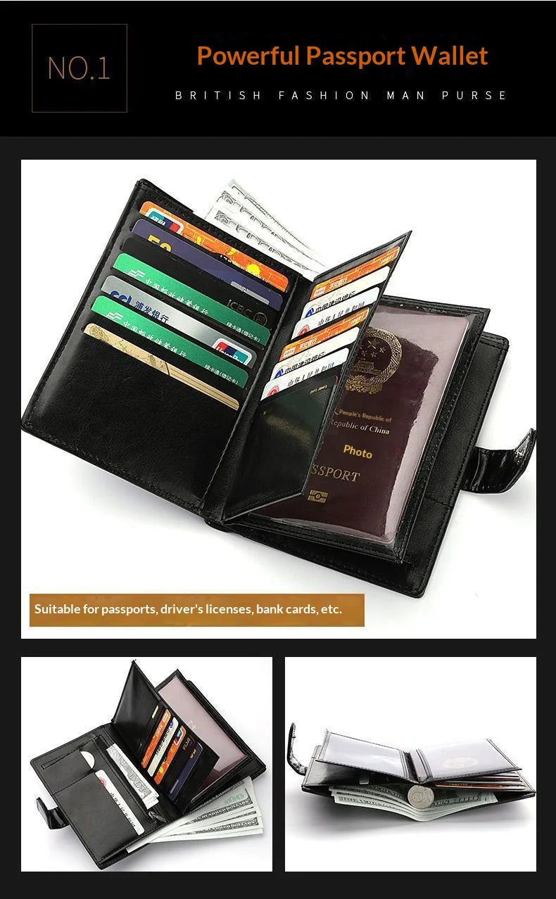HOMEFISH Stylish Travel Passport Bag Multi-Card Card Holder Portable Multi-Function Men's Wallet