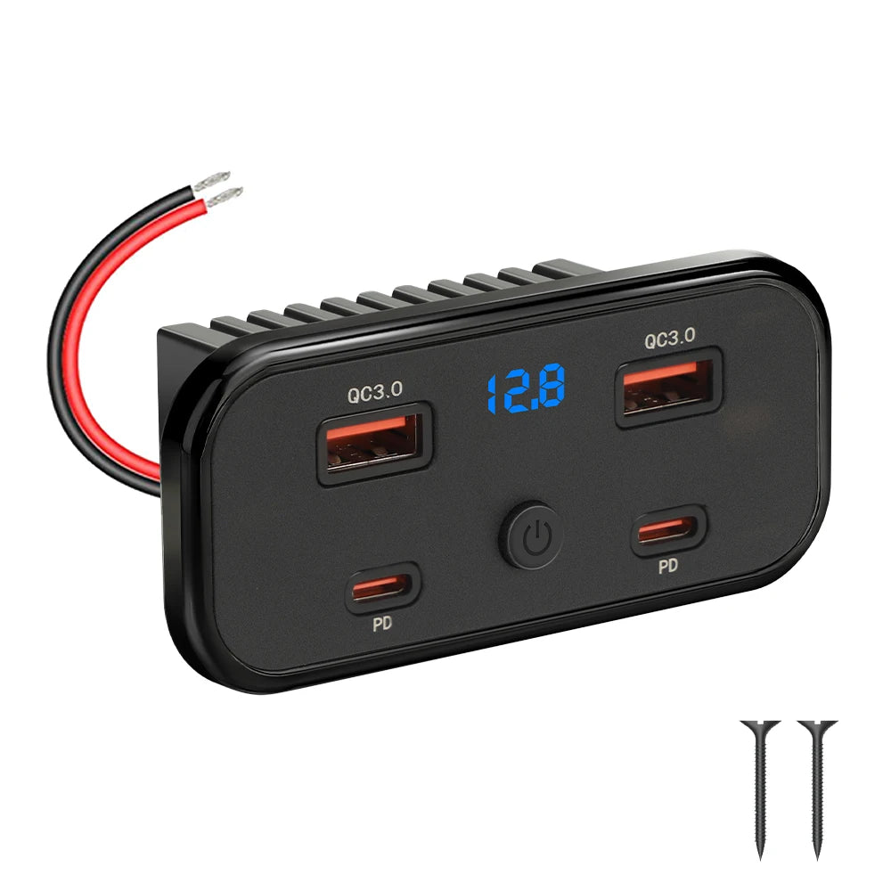 76W Dual PD Dual QC3.0 Type C USB Quick Charger 3.0 with Switch Fast Charging 4 Ports Power Panel For Bus ATV Car Truck Marine