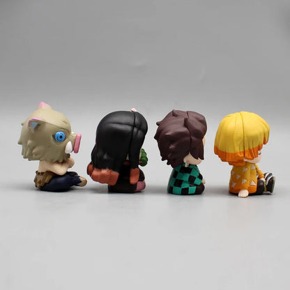 4pcs Demo Slayer Gk Kamado Tanjirou Kamado Nezuko Q Edition Shoulder To Shoulder Sleep Desktop Decoration Model Children ToyGift