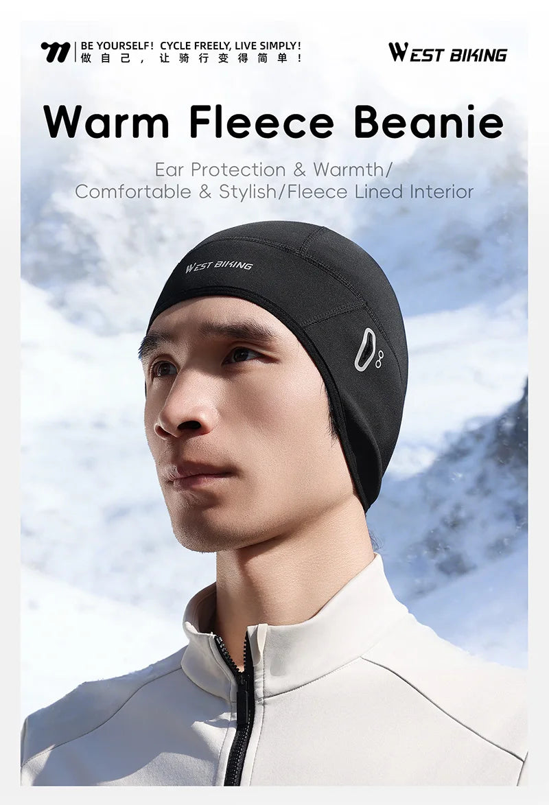 WEST BIKING Winter Fleece Cycling Cap Windproof Thermal Skull Cap Helmet Liner Running Skiing Motocycle Riding Men MTB Bike Hat