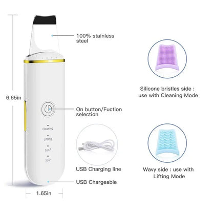 Ultrasonic Skin Scrubber Face Spatula Pore Cleaner Blackhead Remover Shovel Skin Care Tool for Facial Lifting and Deep Cleansing