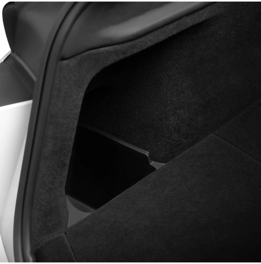For Tesla Model Y Juniper 2025 Rear Trunk Side Storage Box Cargo Organizer TPE Bin Box Flocking Mat Partition Board Accessories