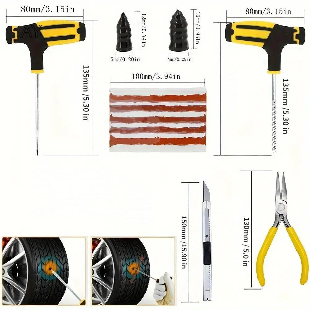 Emergency Tire Repair Kit - Quick Fix Heavy-Duty Glue & Rubber Strips for Cars/Trucks/RVs Puncture, On-the-Go Safety