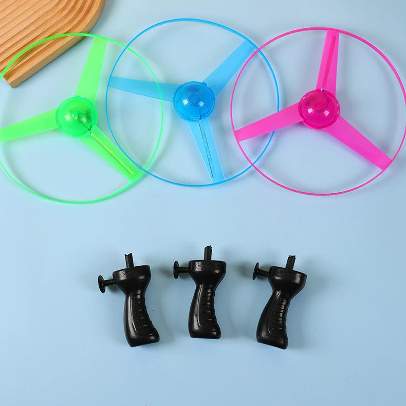 Luminous Flying Disc Propeller Toys LED Lighting Pull String Flying UFO Toy Spinning Top Outdoor Game Sports Toy Gift