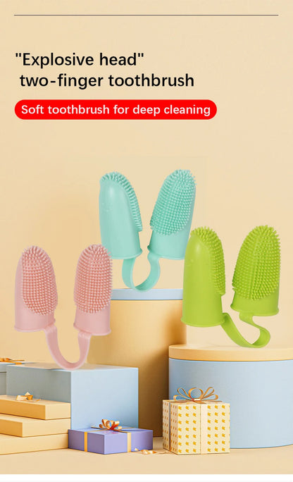 Dual Finger Set Pet Toothbrush Oral Cleaning Dog Flexible Durable Suppleness Toothbrush Safe Non-toxic Easy Clean Pet Products