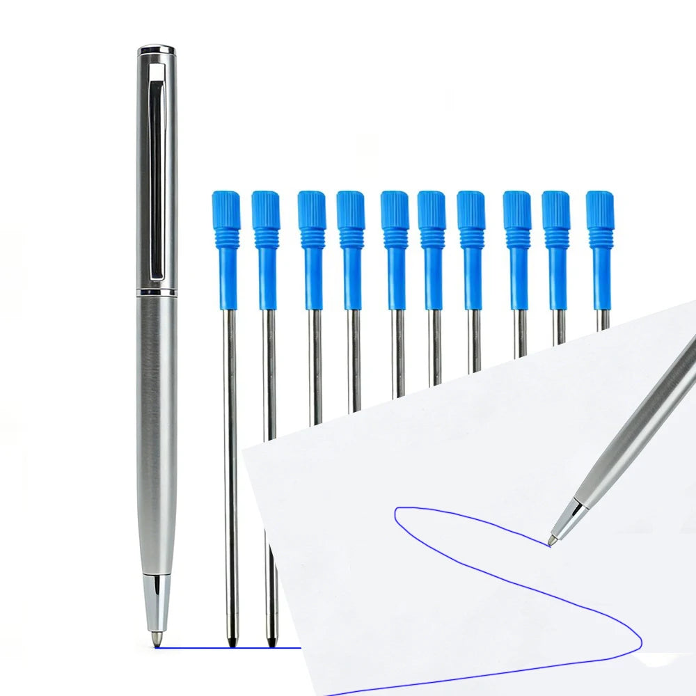 Mini Stainless Steel Metal Ballpoint Pen with 10 Replacement Refills Set, Portable Pocket Ballpen Compact Short Pen for Wallet
