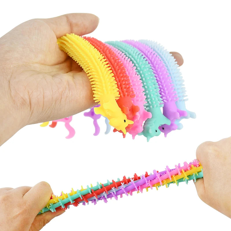 6-24pcs Funny Unicorn Pull Worm Stretch String TPR Rope Kids Birthday Party Favors Gift Children Stress Relief Fidget Toys