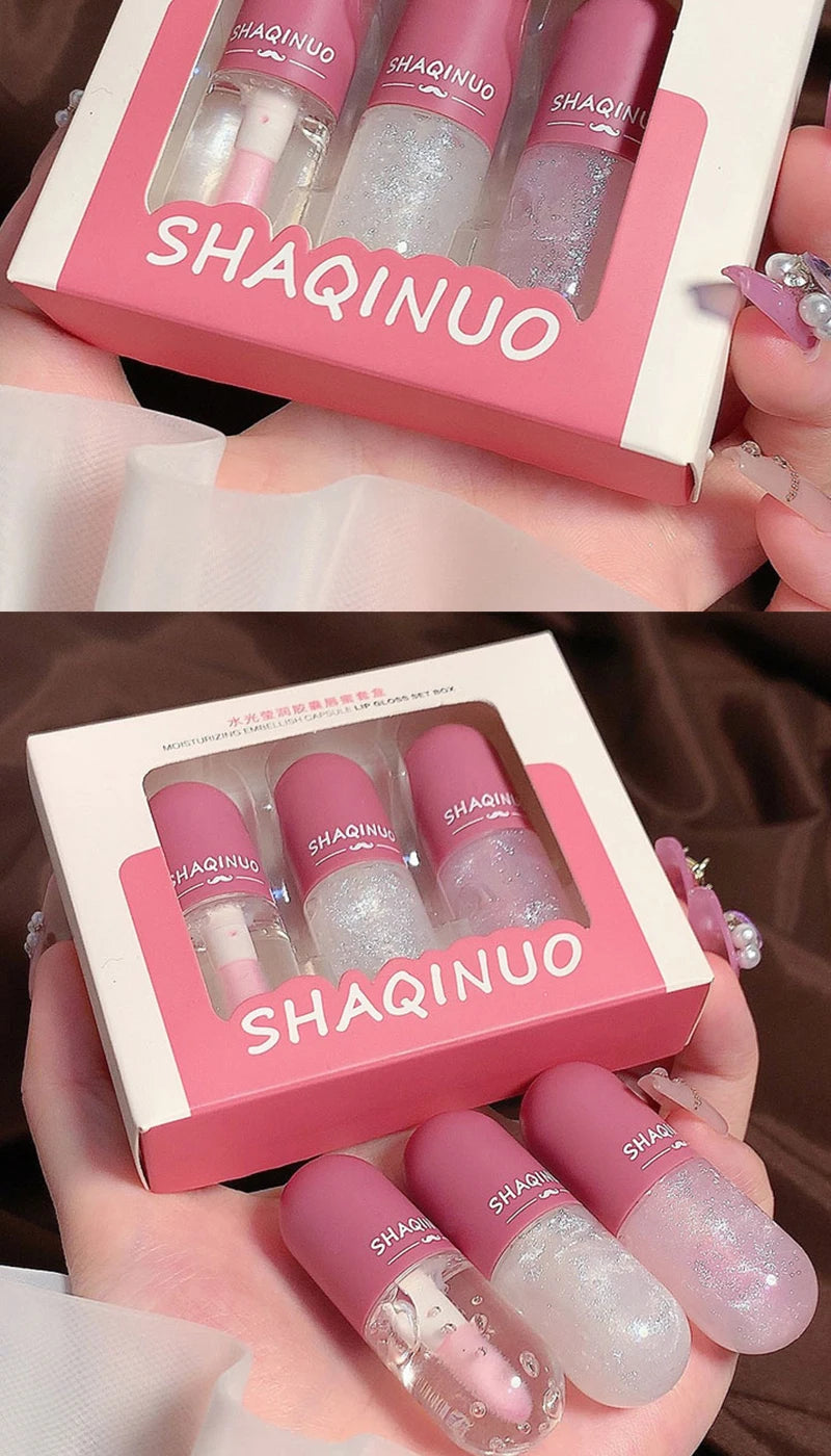 Shuiguang capsule lip honey kit moisturizes and moisturizes the mirror surface sparkling colorless transparent glass lip oil