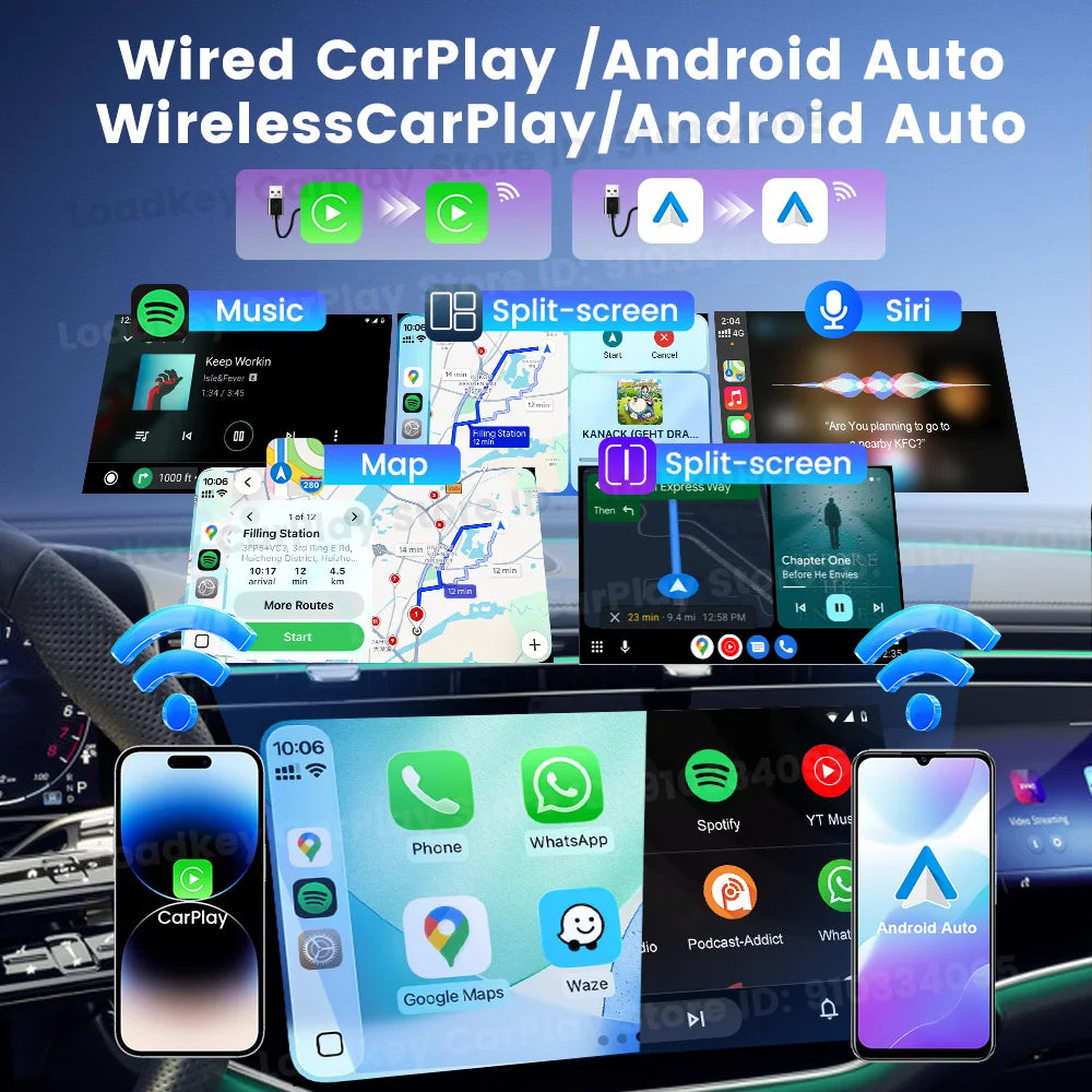 Carlinkit 5.0 2air Wireless CarPlay Android Auto Wireless Adapter 2in1 Plug and Play Auto Connection 5.8Ghz WiFi Bluetooth GPS