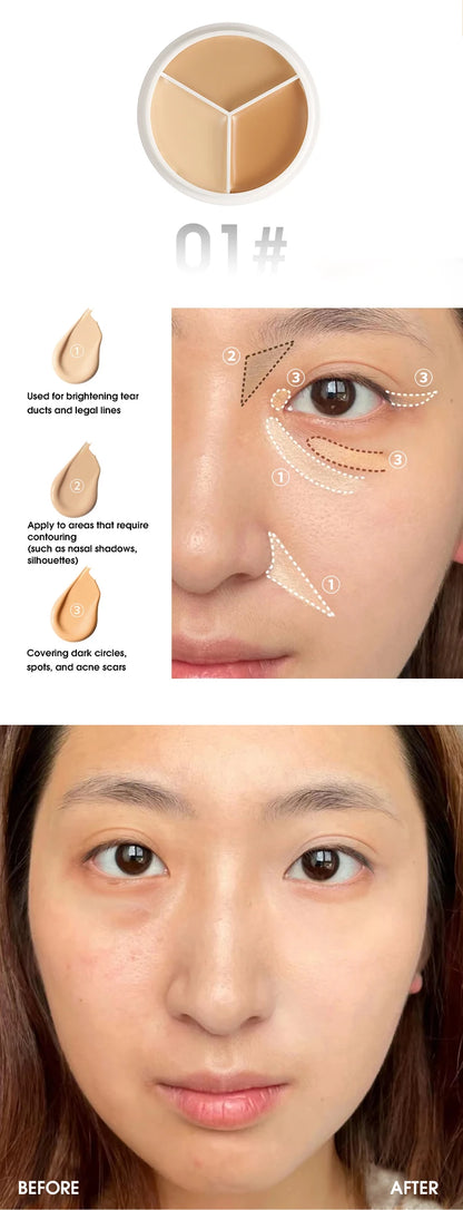 XIXI Pure Holding Makeup Three Color Concealer Spot Acne Print Repair Foundation Dark circles are not easy to stick powder
