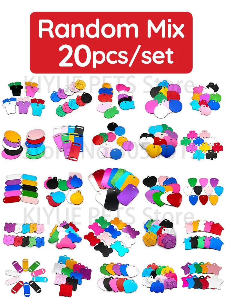 Personalized Random Mix 20pcs Aluminum Pet Dog Tag Nameplate Pedant For Cat Collar Ring Anti-Lost Accessories