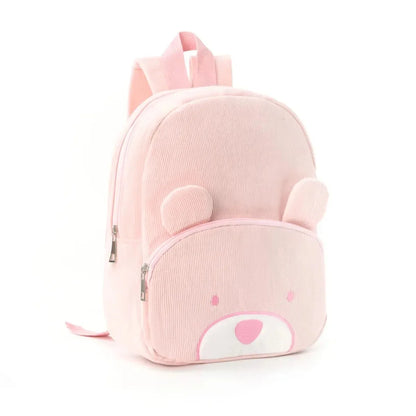 Customized Name Toddler Backpack - Cartoon Bear Corduroy Bag with Large Capacity, Embroidered Name Plush Backpack for Kids