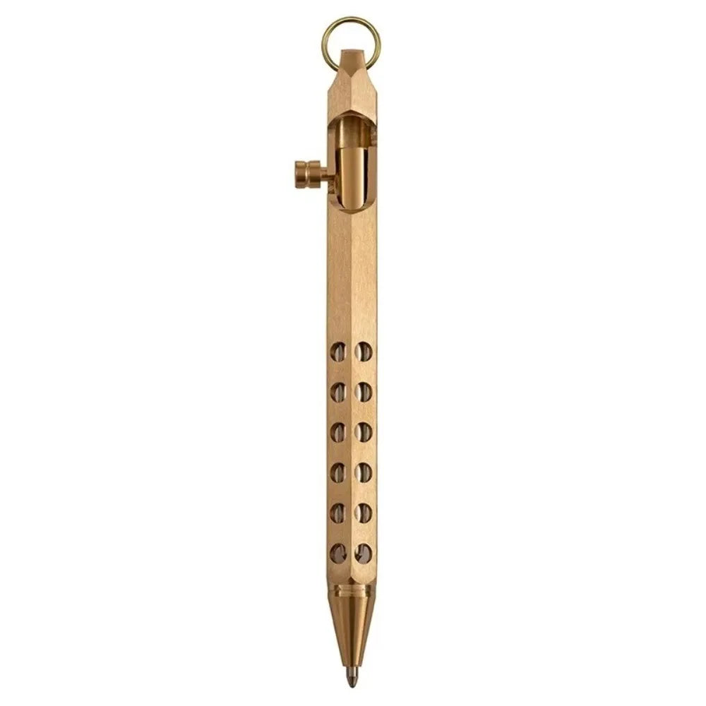 Portable Brass Pen Medium Point 1.0mm Retro Ballpoint Pen Bolt Action Smooth Writing Signature Pen