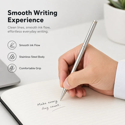 5/10/20Pcs Stainless Steel Ballpoint Pens, Silver Metal Medium Nib Smooth Twist Writing Pens for Office School