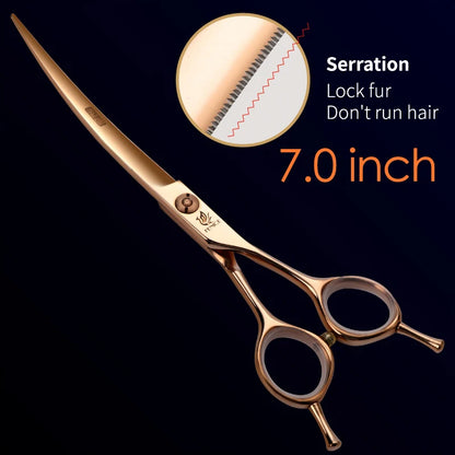 Fenice Professional 6.25/6.75 Inch Pet Curved Grooming Scissors serrated blade with saw Pet Scissors Shears for Dogs Cats JP440C