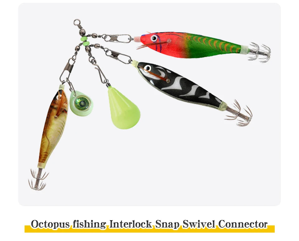 New 8# 10# Squid Jig Lure Swivels Fishing Bearing Rolling Swivel Solid Ring Fishing Connector With Interlock Snap Accessories