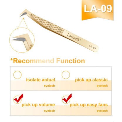Lashtalk Precision Fiber Tip Tweezer Eyelash Extensions Diamond Grip Anti-Slip Premium Gold Stainless Steel Makeup With Box Pack