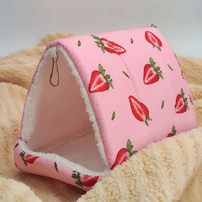 Autumn Winter Warm Print Sleeping Bed House Triangular Nest for Pet Bird Parrot Rabbit Squirrel Guinea Pig Hamster Hanging Cage