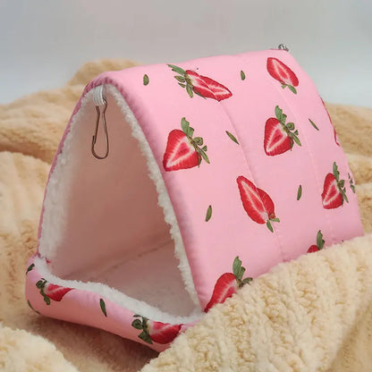 Autumn Winter Warm Print Sleeping Bed House Triangular Nest for Pet Bird Parrot Rabbit Squirrel Guinea Pig Hamster Hanging Cage