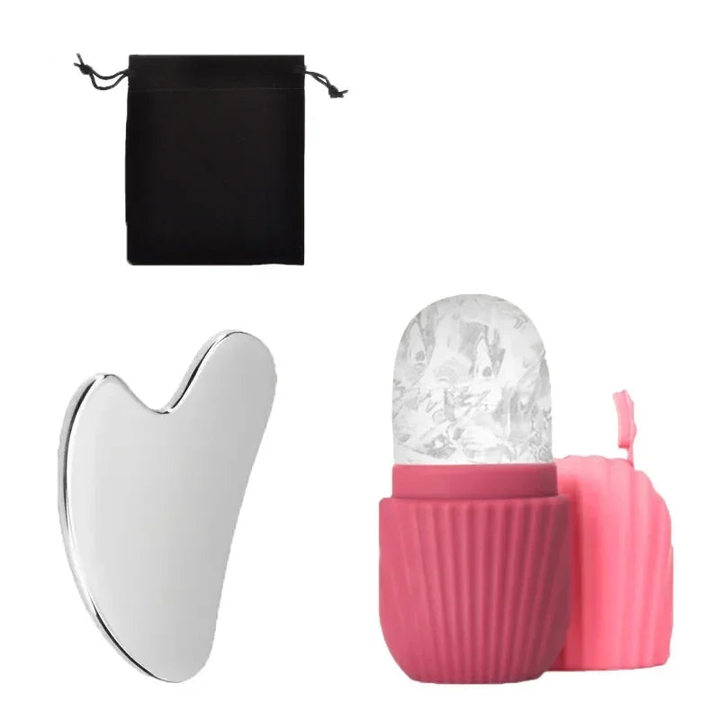 1/3PCS Ice Face Roller Stainless Steel Gua Sha Board Set Face Massage Tool Facial Massager Face Lifting Beauty Skin Care Tools