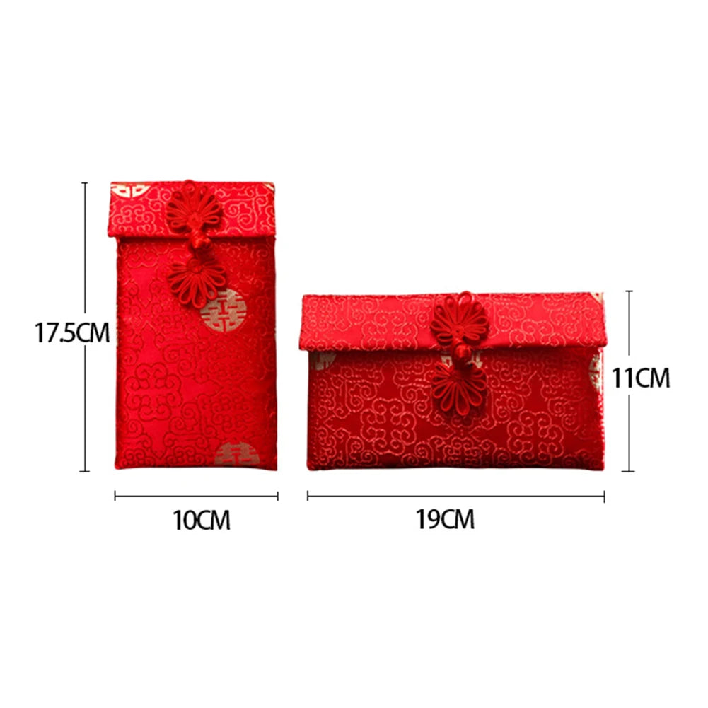 Chinese Style Brocade Red Envelope Bag Spring Festival Luck Red Packets Bag for Chinese Wedding Birthday Invitation Card Bag