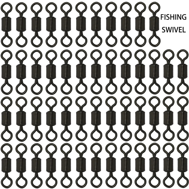 50Pcs Carp Fishing Swivel Rolling Barrel Snap Matte Black Lure Hook Line Connector Fishing Tackle Supplies Accessories Pesca