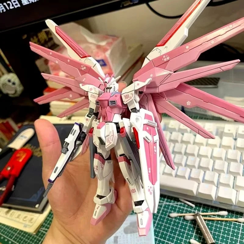 ZGMF-X10A HG 1/144 Freshman Freedom Mecha Assembly Model Action Figures Cherry Blossom Color Scheme Children Toy Gift Decorate
